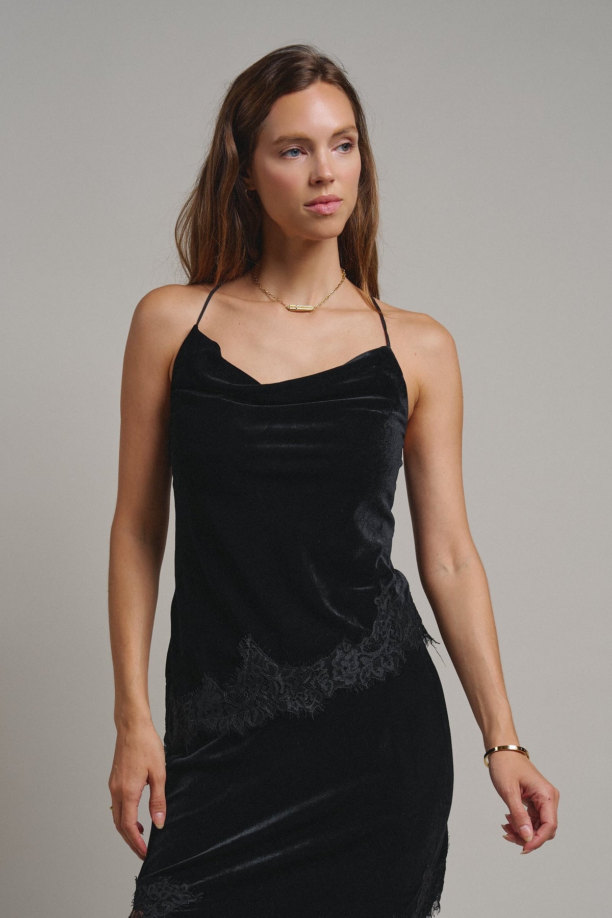 Evening Lace Velvet Cami Top in Black - Women's Tanks & Camis | Urban Daizy