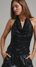 Midnight Shine Sequin Halter Top in Black - Women's Tanks & Camis | Urban Daizy