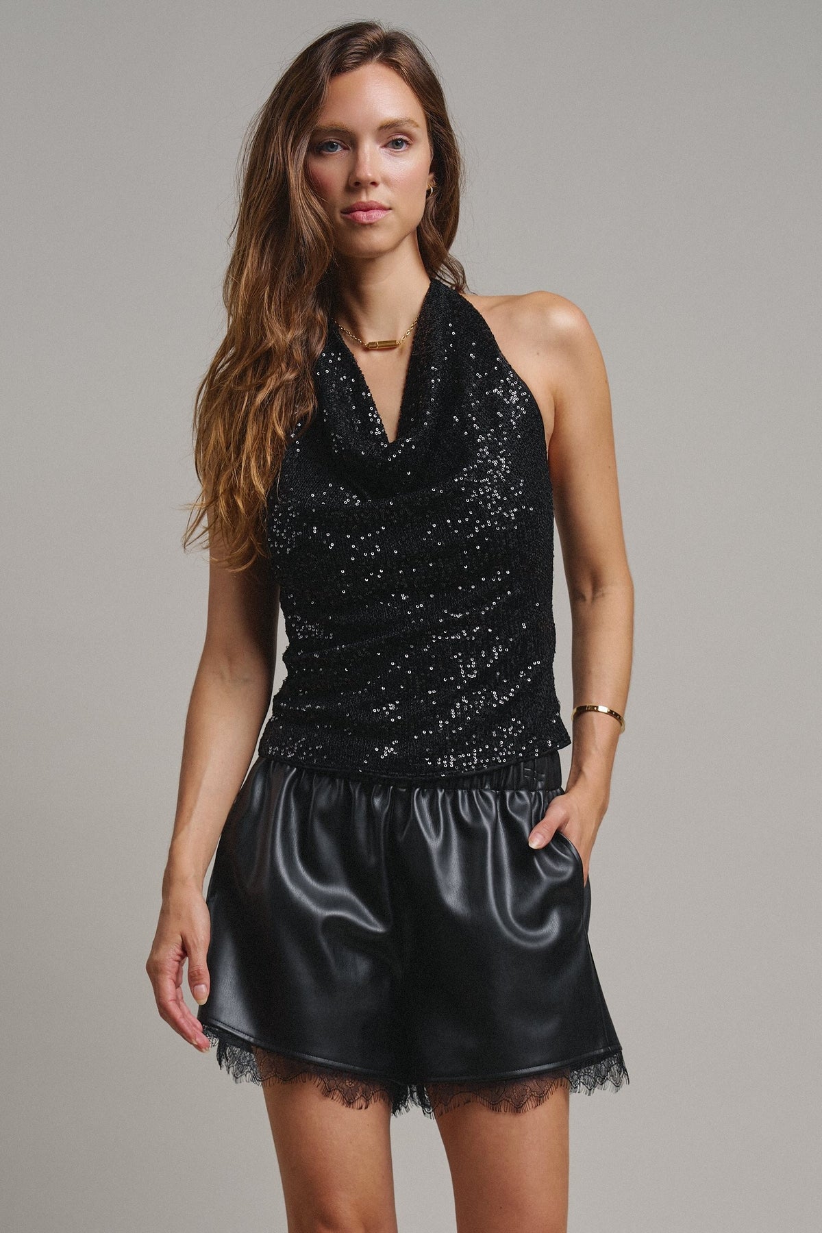 Midnight Shine Sequin Halter Top in Black - Women's Tanks & Camis | Urban Daizy
