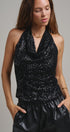 Midnight Shine Sequin Halter Top in Black - Women's Tanks & Camis | Urban Daizy