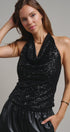Midnight Shine Sequin Halter Top in Black - Women's Tanks & Camis | Urban Daizy