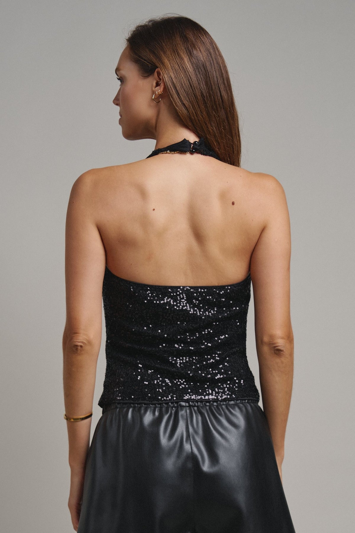 Midnight Shine Sequin Halter Top in Black - Women's Tanks & Camis | Urban Daizy
