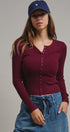 Soft Focus Waffle Knit Henley Top in Burgundy - Women's T-Shirts & Polos | Urban Daizy