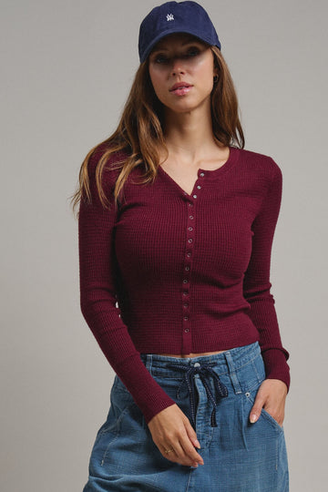 Soft Focus Waffle Knit Henley Top
