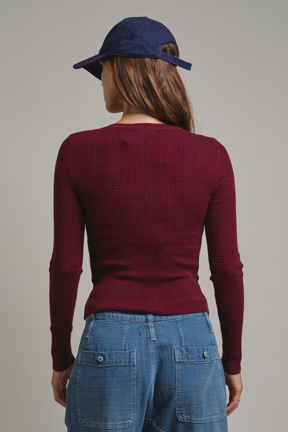 Soft Focus Waffle Knit Henley Top in Burgundy - Women's T-Shirts & Polos | Urban Daizy