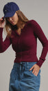 Soft Focus Waffle Knit Henley Top in Burgundy - Women's T-Shirts & Polos | Urban Daizy