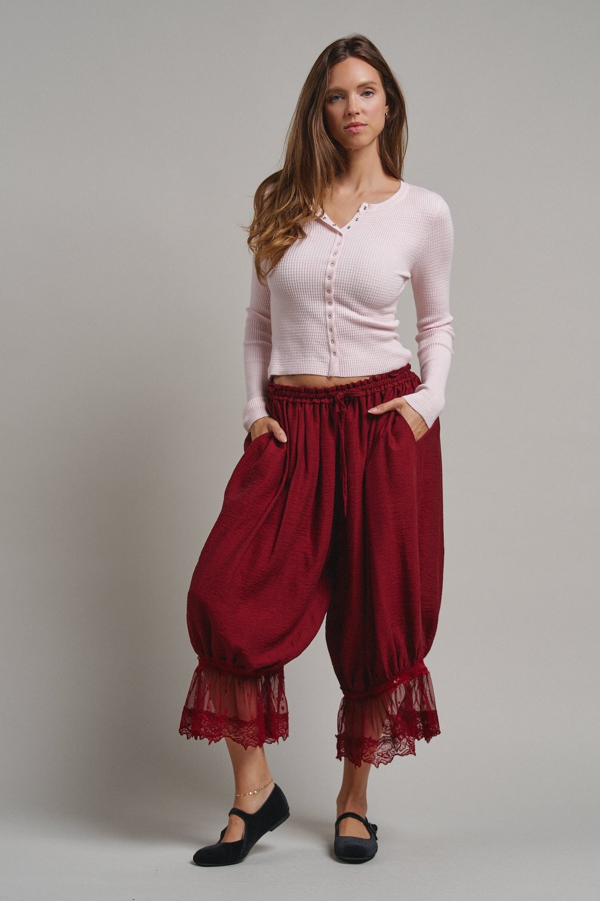 Soft Focus Waffle Knit Henley Top in Lt Pink - Women's T-Shirts & Polos | Urban Daizy