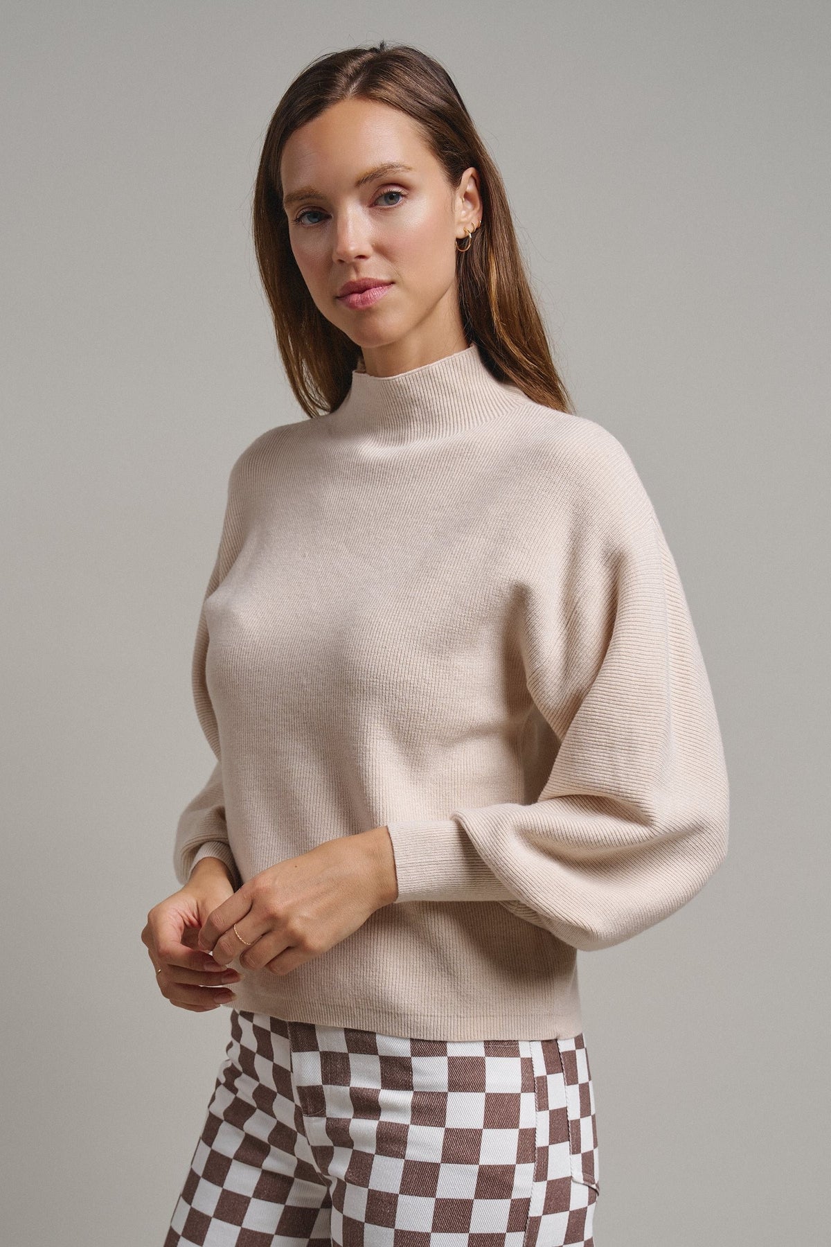 Soft Focus Mock Neck Sweater in Oatmeal - Women's Sweaters | Urban Daizy