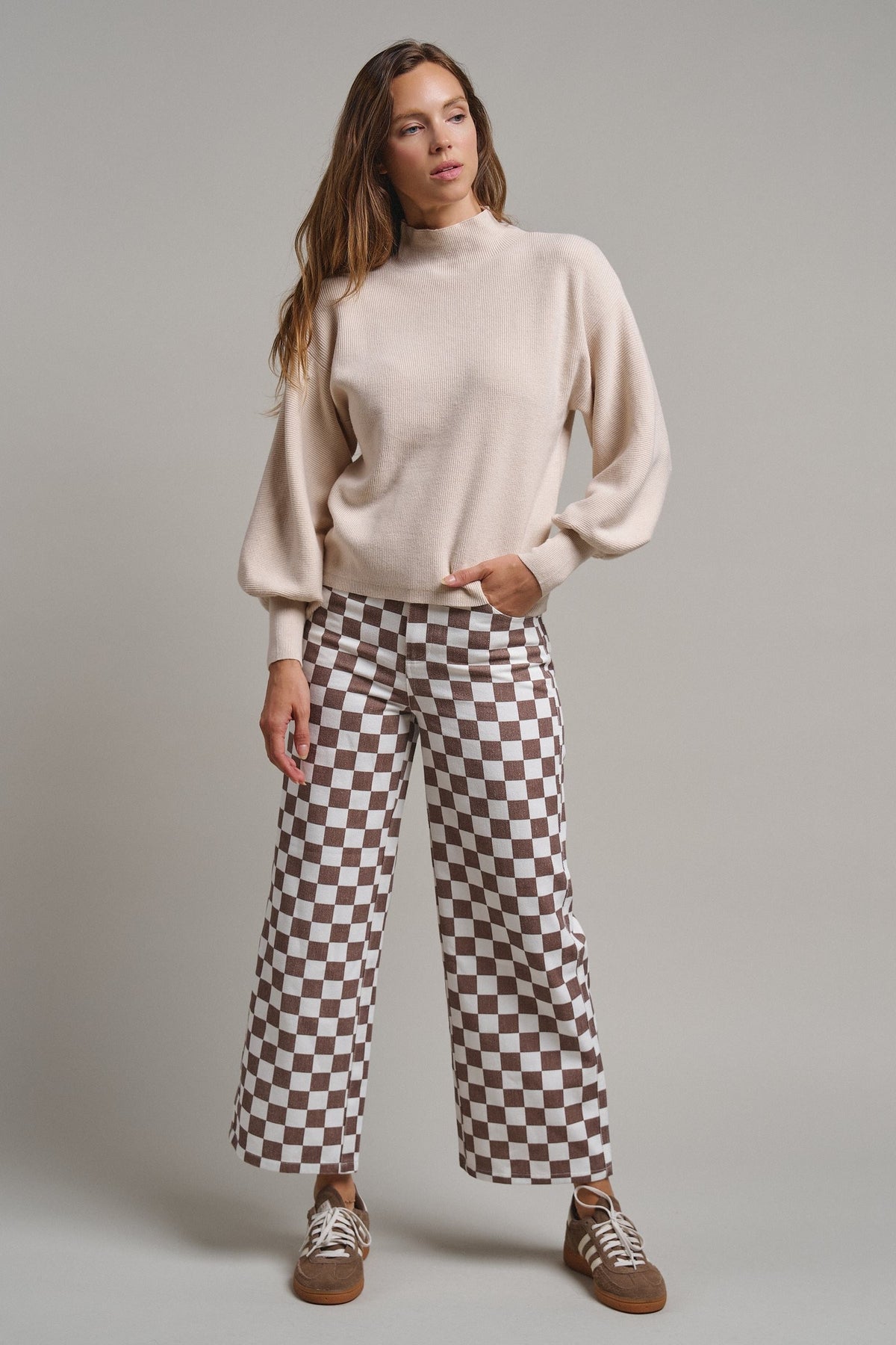 Soft Focus Mock Neck Sweater in Oatmeal - Women's Sweaters | Urban Daizy