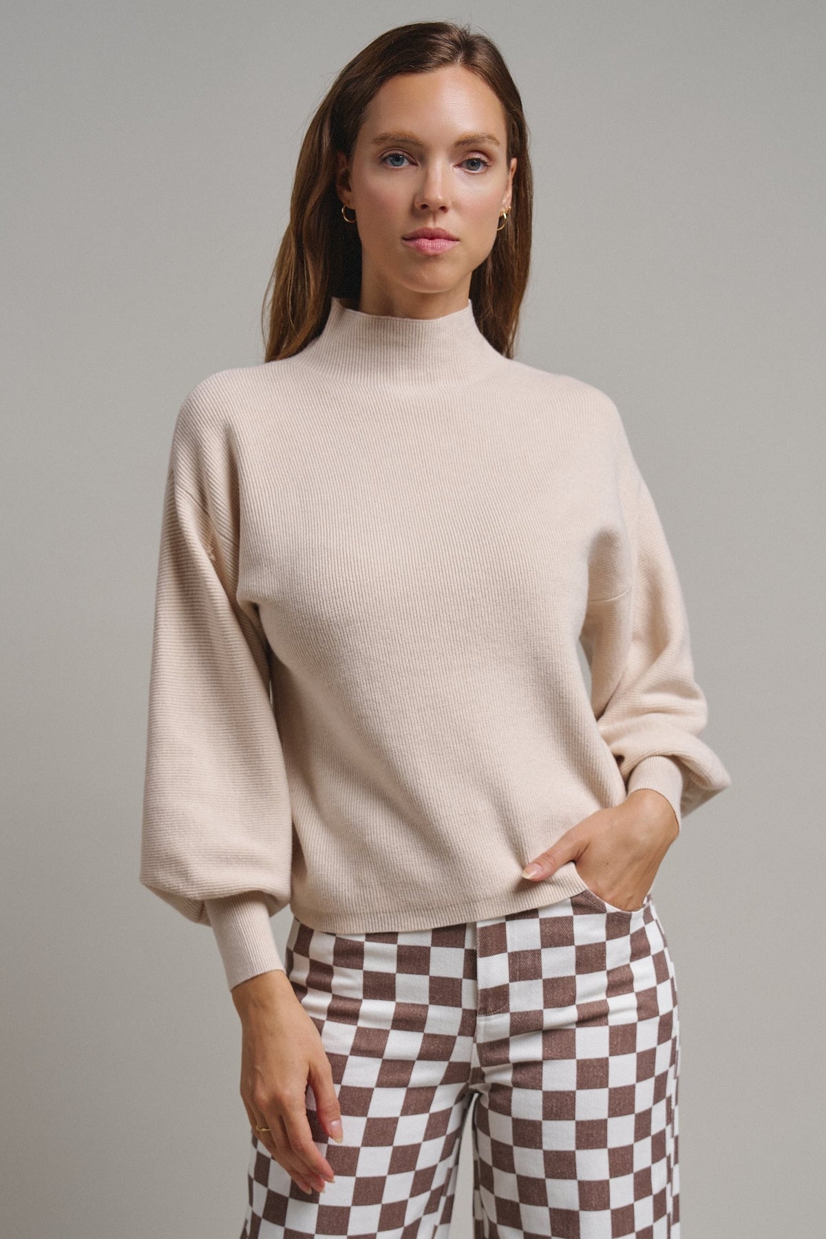 Soft Focus Mock Neck Sweater in Oatmeal - Women's Sweaters | Urban Daizy