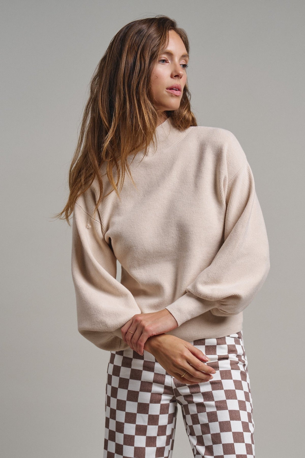 Soft Focus Mock Neck Sweater in Oatmeal - Women's Sweaters | Urban Daizy