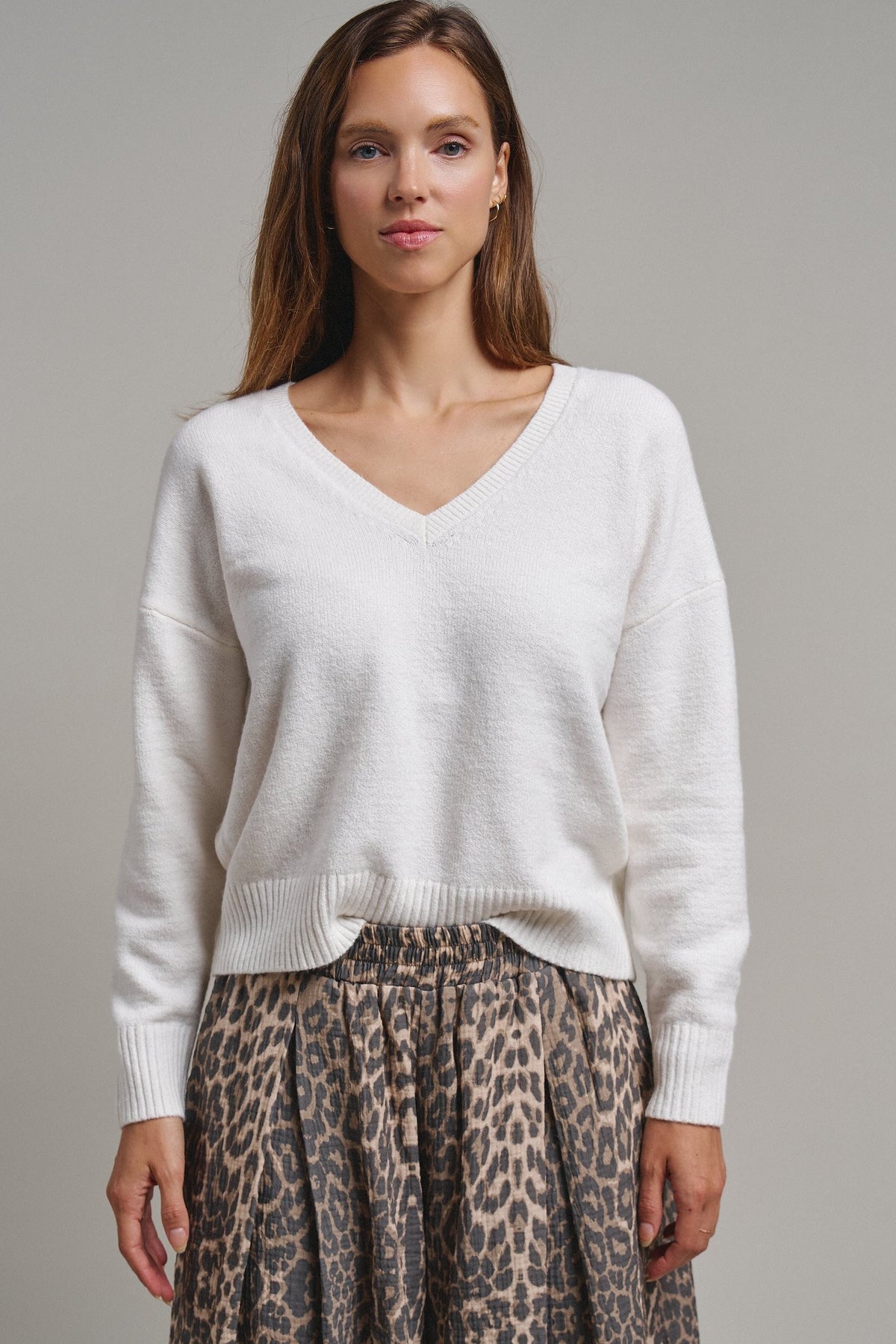 Drop Shoulder Ribbed Knit Sweater in Ivory - Women's Sweaters | Urban Daizy
