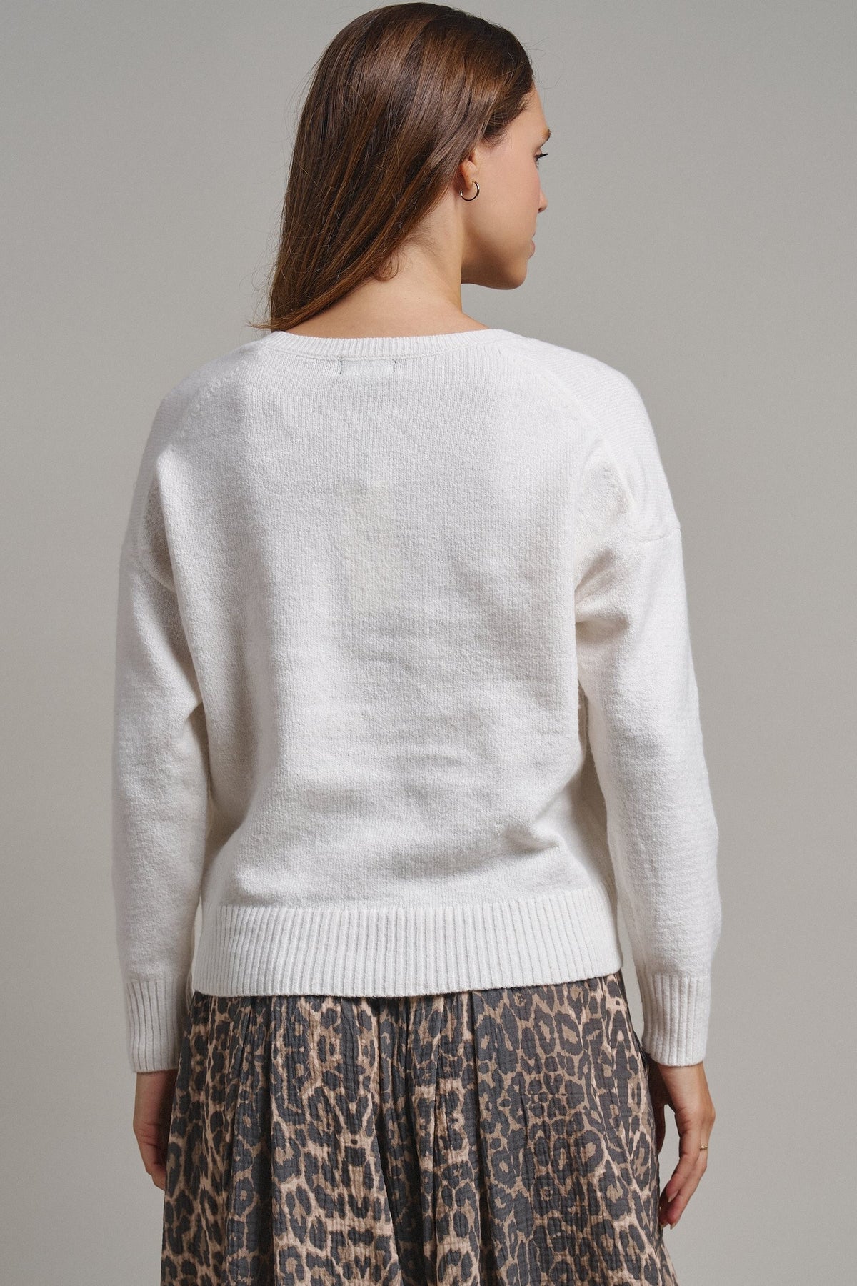 Drop Shoulder Ribbed Knit Sweater in Ivory - Women's Sweaters | Urban Daizy