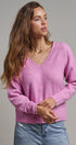 Drop Shoulder Ribbed Knit Sweater in Pink - Women's Sweaters | Urban Daizy