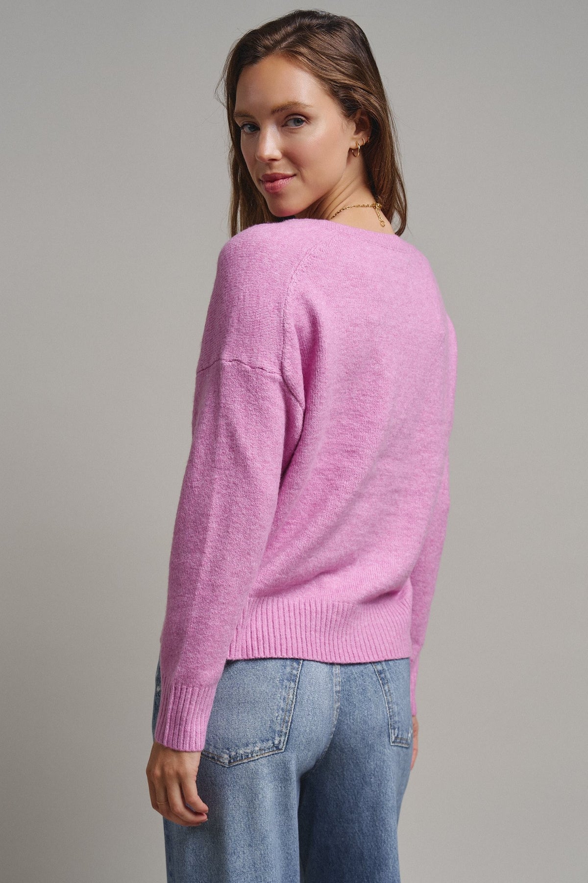 Drop Shoulder Ribbed Knit Sweater in Pink - Women's Sweaters | Urban Daizy