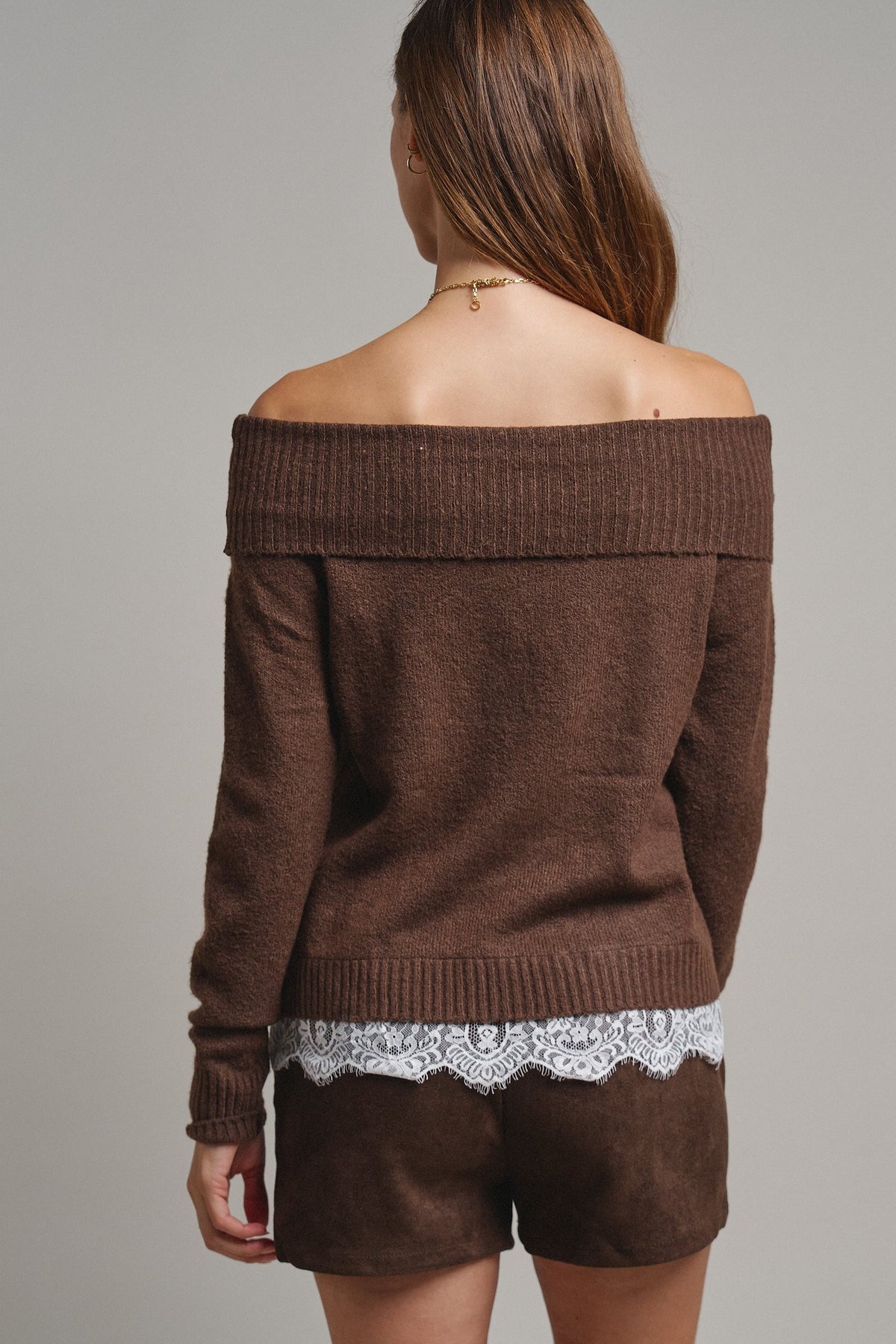 Soft Focus Off Shoulder Sweater in Mocha - Women's Sweaters | Urban Daizy