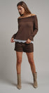 Soft Focus Off Shoulder Sweater in Mocha - Women's Sweaters | Urban Daizy