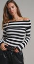Bistro Stripe Off Shoulder Sweater in Black - Women's Sweaters | Urban Daizy