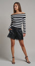 Bistro Stripe Off Shoulder Sweater in Black - Women's Sweaters | Urban Daizy