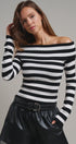 Bistro Stripe Off Shoulder Sweater in Black - Women's Sweaters | Urban Daizy