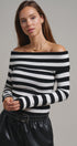 Bistro Stripe Off Shoulder Sweater in Black - Women's Sweaters | Urban Daizy