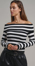 Bistro Stripe Off Shoulder Sweater in Black - Women's Sweaters | Urban Daizy