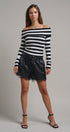 Bistro Stripe Off Shoulder Sweater in Black - Women's Sweaters | Urban Daizy