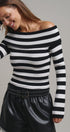 Bistro Stripe Off Shoulder Sweater in Black - Women's Sweaters | Urban Daizy