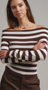 Bistro Stripe Off Shoulder Sweater in Chocolate - Women's Sweaters | Urban Daizy