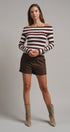 Bistro Stripe Off Shoulder Sweater in Chocolate - Women's Sweaters | Urban Daizy