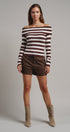 Bistro Stripe Off Shoulder Sweater in Chocolate - Women's Sweaters | Urban Daizy