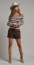 Bistro Stripe Off Shoulder Sweater in Chocolate - Women's Sweaters | Urban Daizy