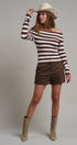 Bistro Stripe Off Shoulder Sweater in Chocolate - Women's Sweaters | Urban Daizy