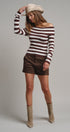 Bistro Stripe Off Shoulder Sweater in Chocolate - Women's Sweaters | Urban Daizy