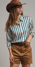 Ribbon Stripe Satin Button Down in Black - Women's Shirts & Blouses | Urban Daizy