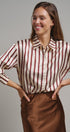 Ribbon Stripe Satin Button Down in Brown - Women's Shirts & Blouses | Urban Daizy