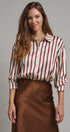 Ribbon Stripe Satin Button Down in Brown - Women's Shirts & Blouses | Urban Daizy