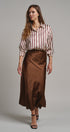 Ribbon Stripe Satin Button Down in Brown - Women's Shirts & Blouses | Urban Daizy