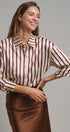 Ribbon Stripe Satin Button Down in Brown - Women's Shirts & Blouses | Urban Daizy