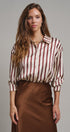 Ribbon Stripe Satin Button Down in Brown - Women's Shirts & Blouses | Urban Daizy