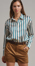 Ribbon Stripe Satin Button Down in Emerald - Women's Shirts & Blouses | Urban Daizy