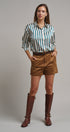 Ribbon Stripe Satin Button Down in Emerald - Women's Shirts & Blouses | Urban Daizy