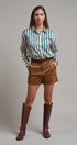Ribbon Stripe Satin Button Down in Emerald - Women's Shirts & Blouses | Urban Daizy