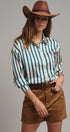 Ribbon Stripe Satin Button Down in Emerald - Women's Shirts & Blouses | Urban Daizy