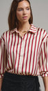 Ribbon Stripe Satin Button Down in Wine - Women's Shirts & Blouses | Urban Daizy