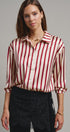 Ribbon Stripe Satin Button Down in Wine - Women's Shirts & Blouses | Urban Daizy