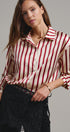 Ribbon Stripe Satin Button Down in Wine - Women's Shirts & Blouses | Urban Daizy