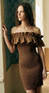 Cotton Smocked Off-Shoulder Ruffle Mini Dress in Brown - Women's Dresses | Urban Daizy