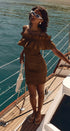Cotton Smocked Off-Shoulder Ruffle Mini Dress in Brown - Women's Dresses | Urban Daizy