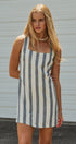 Striped Linen-Blend Square Neck Mini Dress in Nany - Women's Dresses | Urban Daizy
